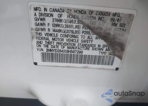 2008 Acura Mdx Technology Package from USA, damaged, VIN 2HNYD284X8H507290